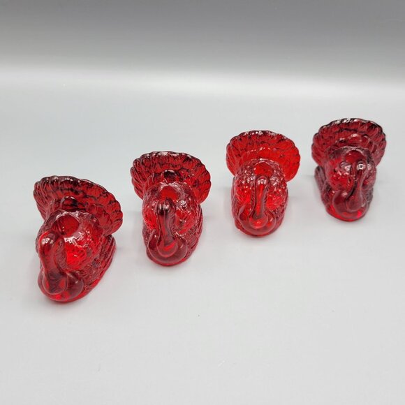 Set Of 4 Williams Sonoma Cranberry Glass Turkey Taper Candle Holder Thanksgiving - Picture 1 of 16